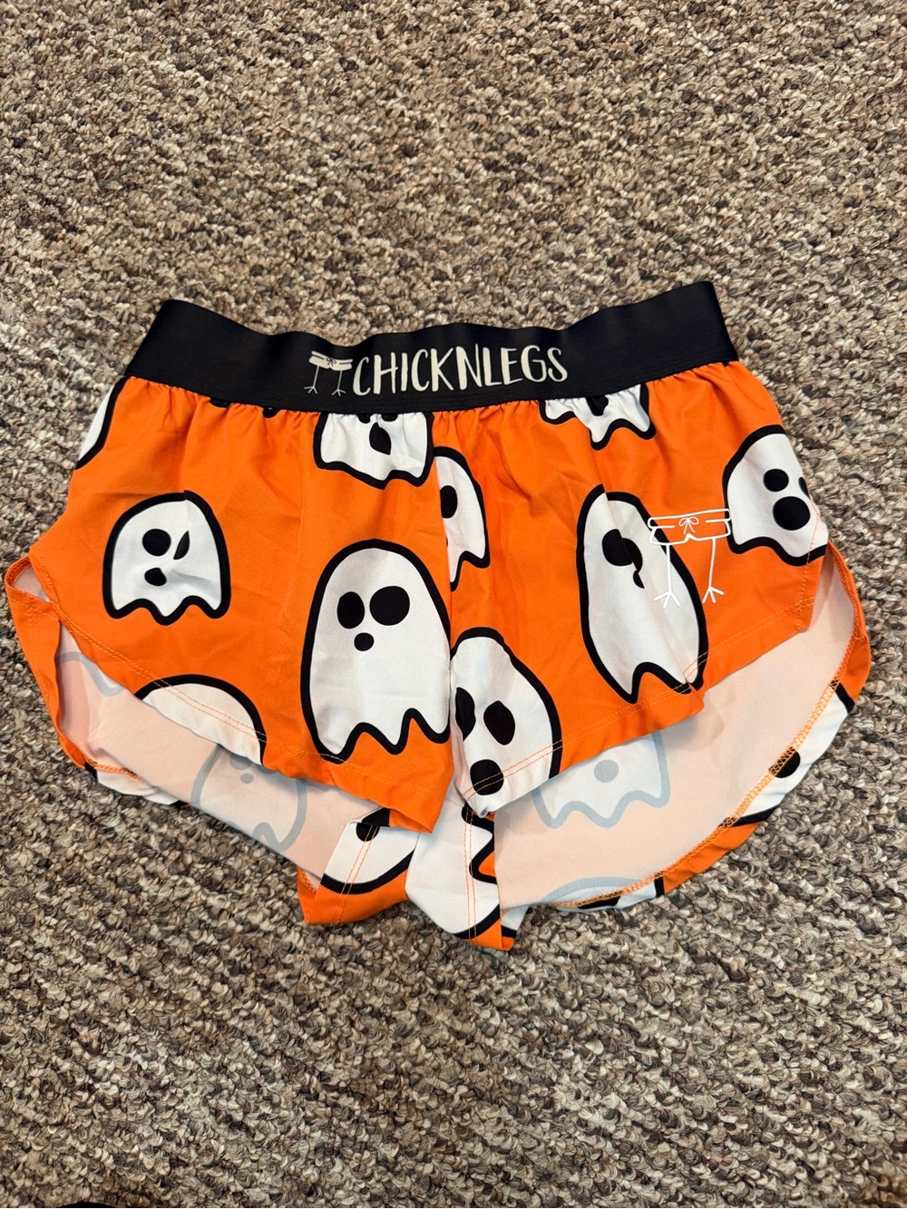 Chicknlegs Women's Orange Ghost Print Athletic Shorts